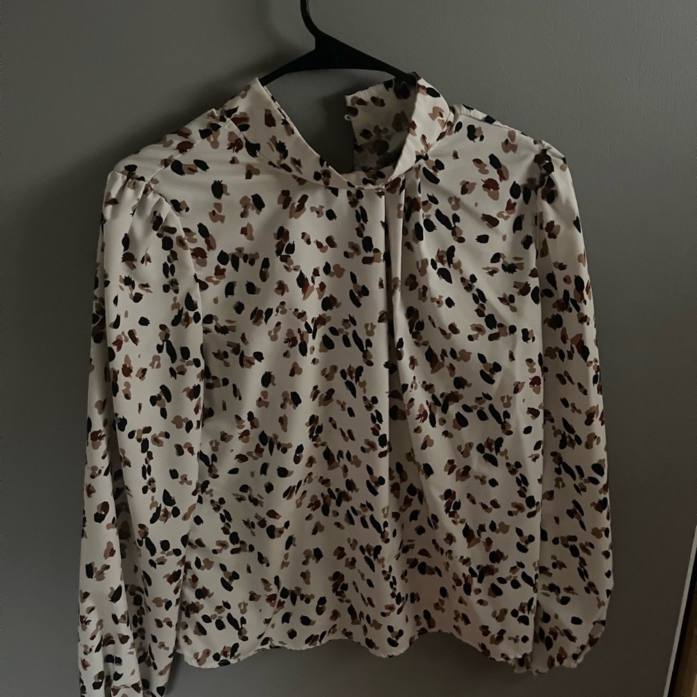 SHEIN Cream Long Sleeve Blouse with Tie Front